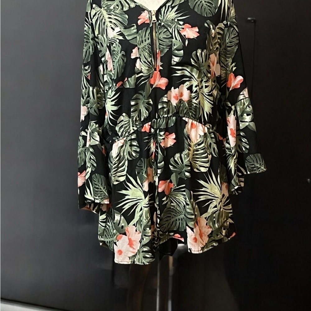 Stella Tweed Black and Green Floral Blouse 2X